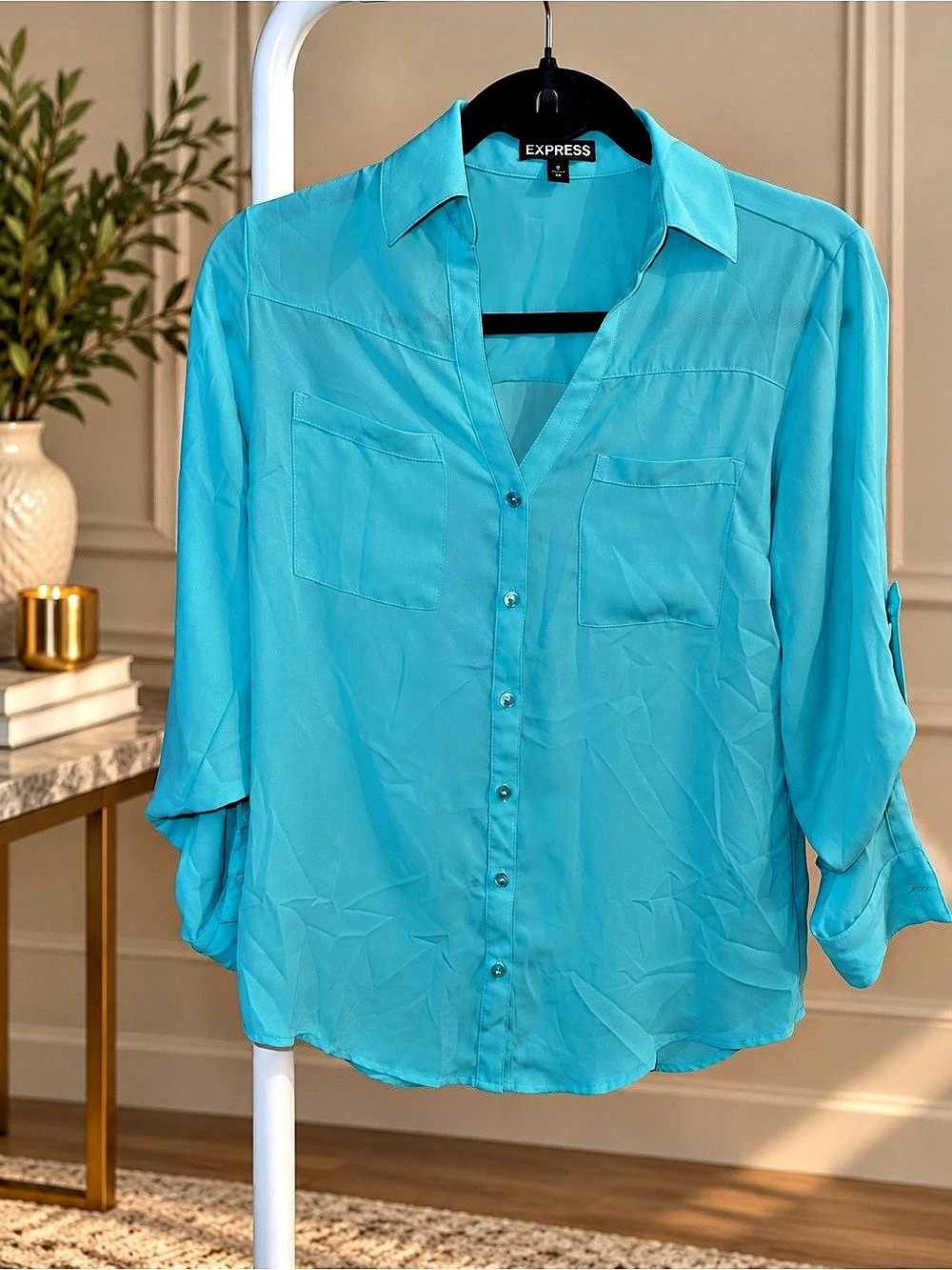 Express The Original Portofino Shirt Button-Down Blue XS